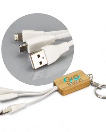 Bamboo Charging Cable Key Ring - Rectangle