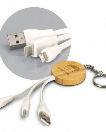 Bamboo Charging Cable Key Ring - Round